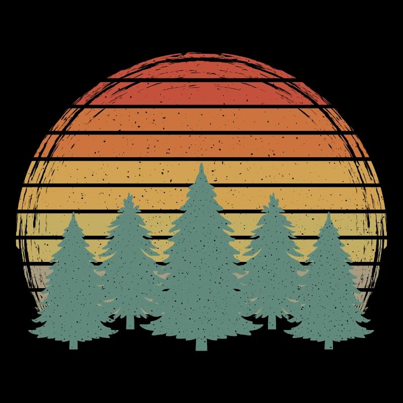 Sunset Forest Vintage Trees Grunge Tree Retro Nature