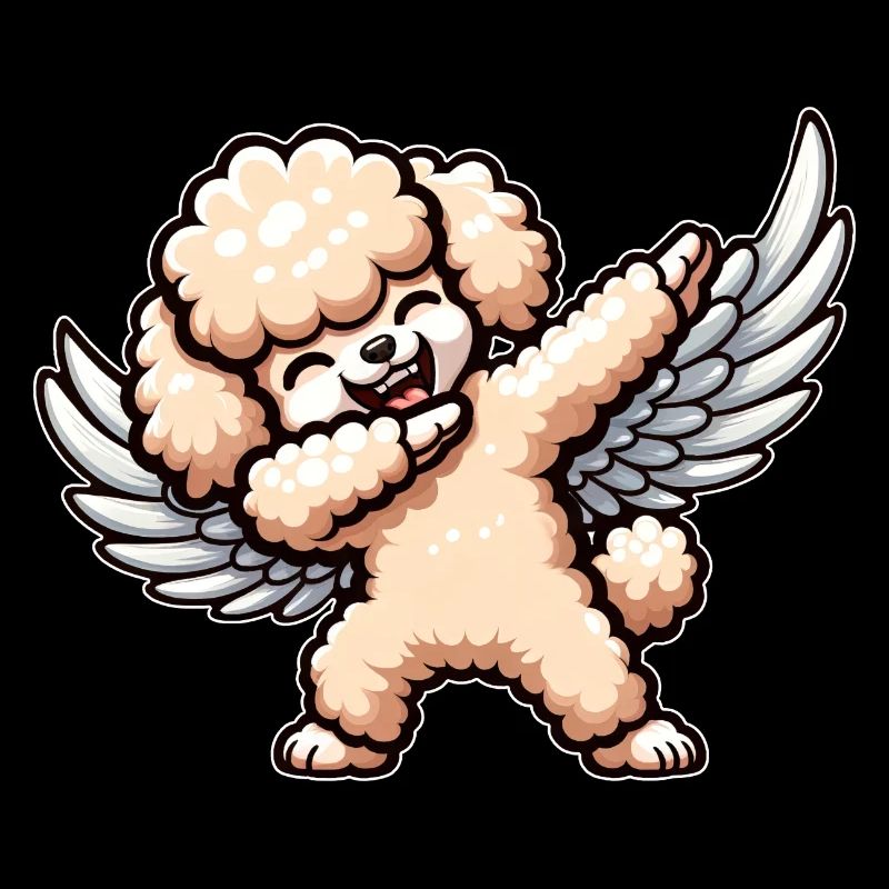 Chien de dessin animé caniche ange mignon avec des ailes