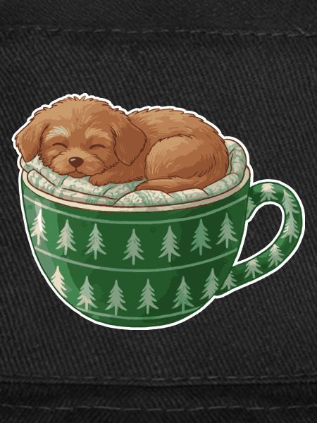 Sleeping puppy in green cup