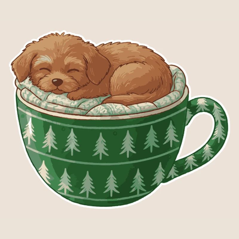 Chiot endormi dans un gobelet vert