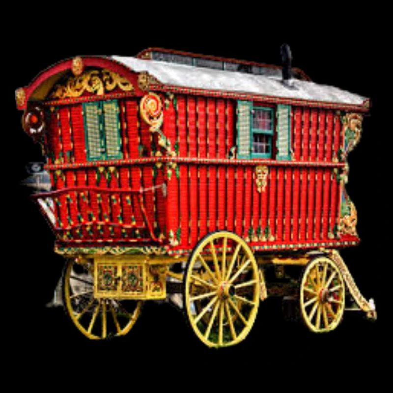 caravane gitane tirée par un cheval