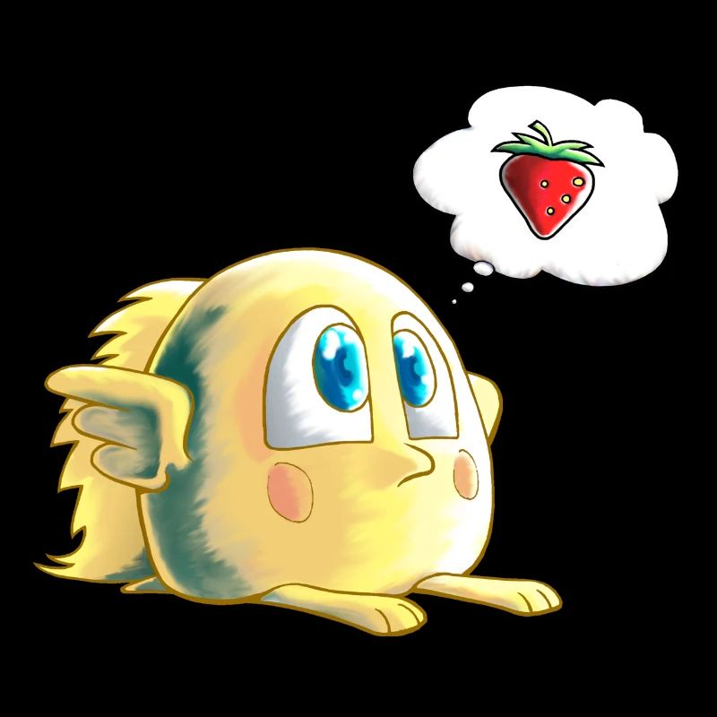 small chick looking for a strawberry