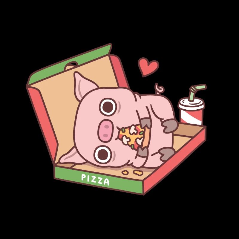 Mignon petit cochon mangeant pizza dans la boîte à pizza drôle