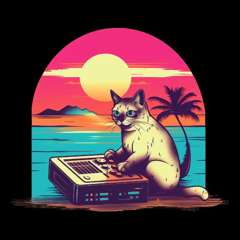Cat Synthesizer Katze Retro Vintage Studio Gear