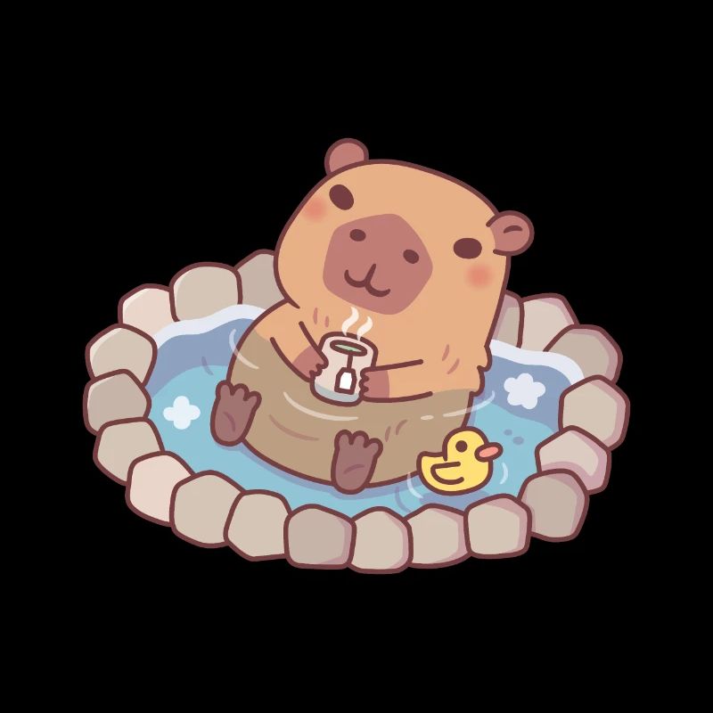 Mignon Capybara et Ducky Chilling dans la source chaude