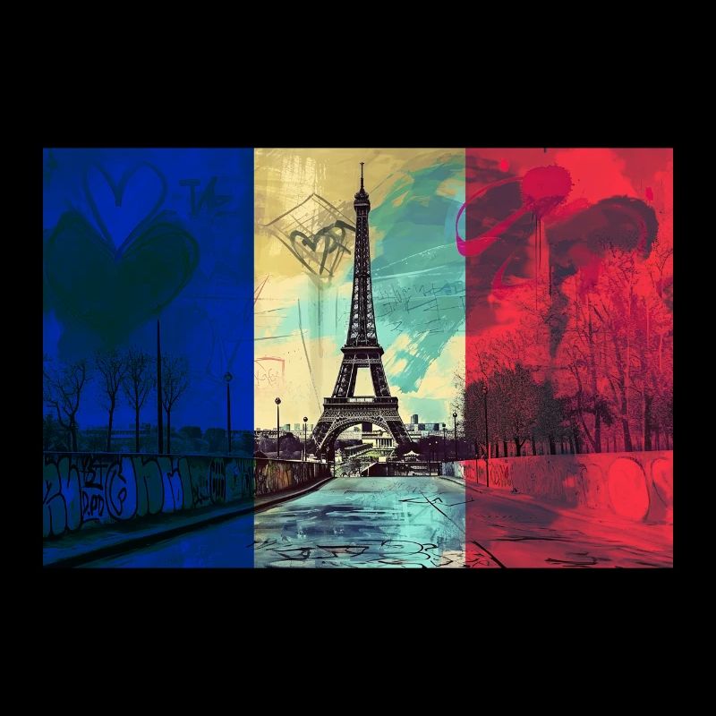 Paris Skyline Tour Eiffel France Drapeau Drapeau