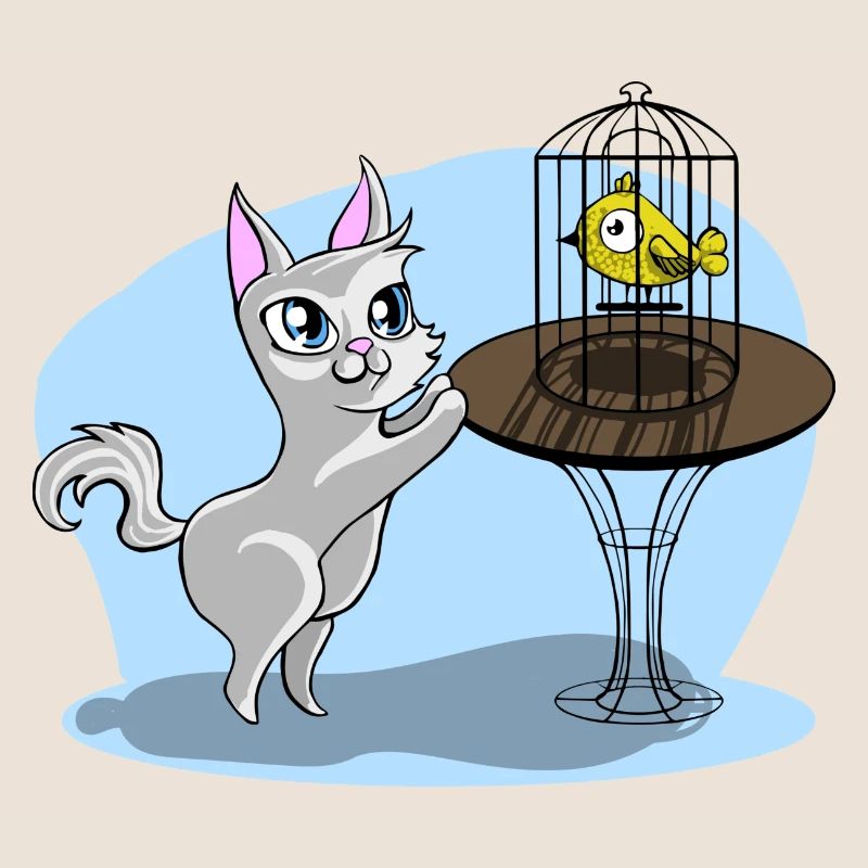 Chat avec oiseau