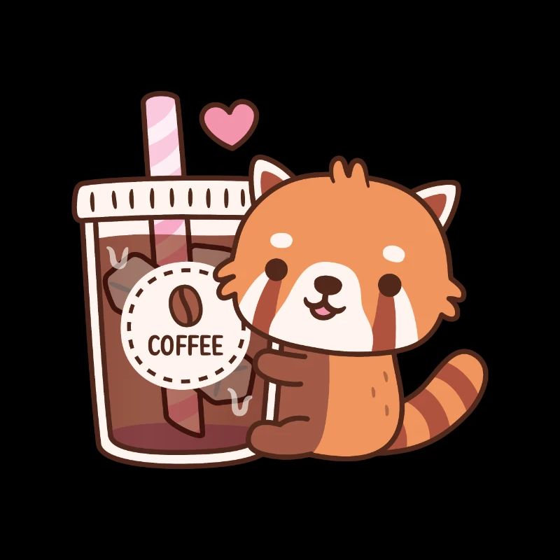 Mignon panda rouge étreignant le café glacé