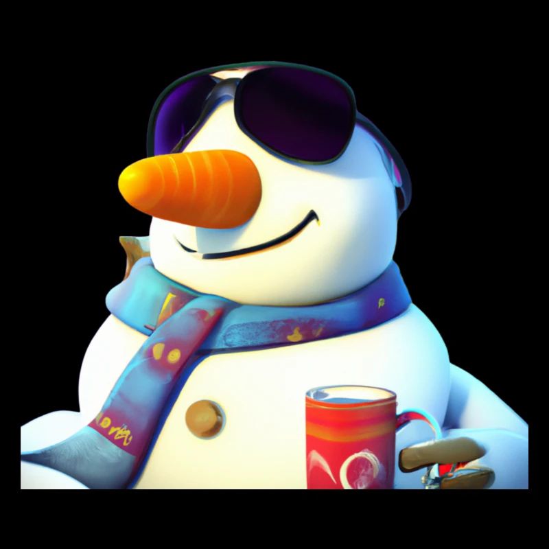 Schneemann mit Kaffee und Sonnenbrille