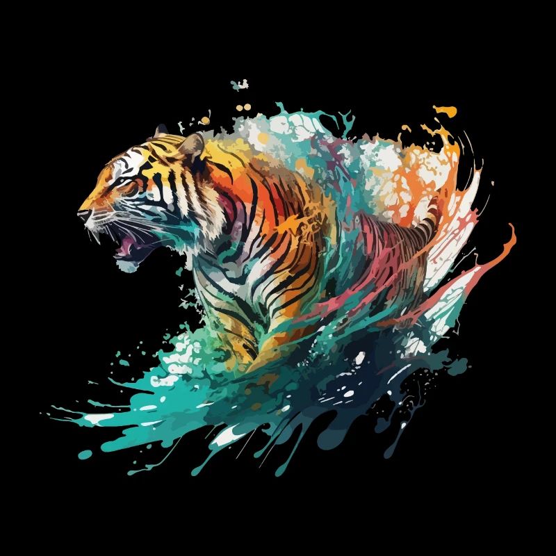 Tiger Splash Grunge Bunt Tier Raubtier Kunst