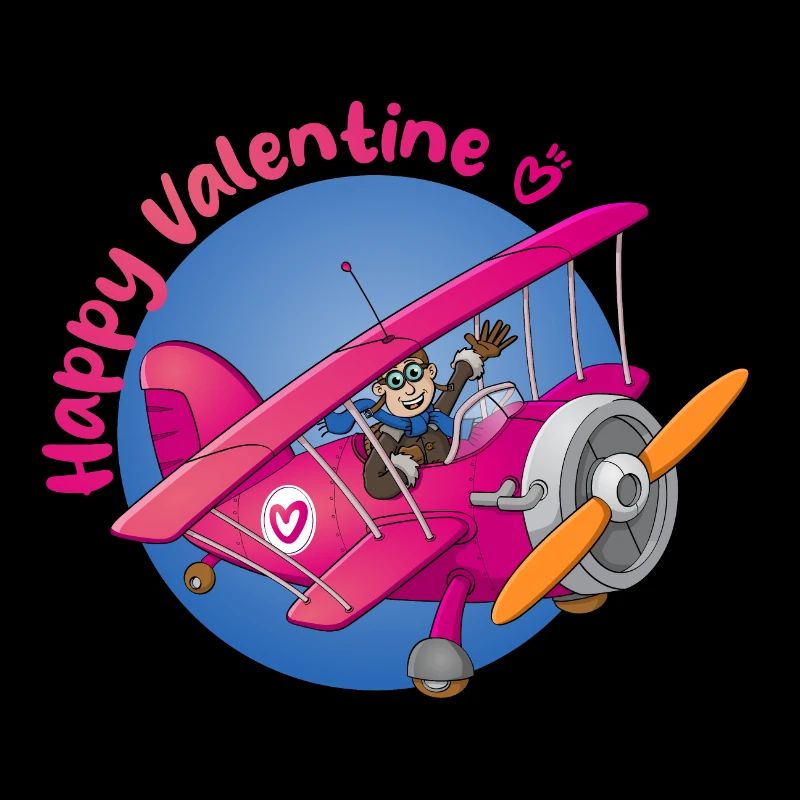 Joyeuse Saint-Valentin. Pilote dans un avion avec du coeur