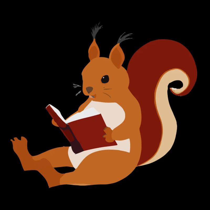 Squirrel Reads Book Illustration Gift