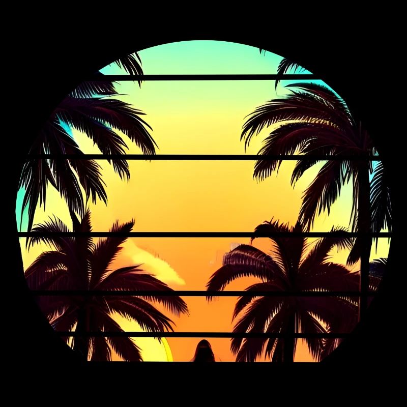 Sunset under palm trees