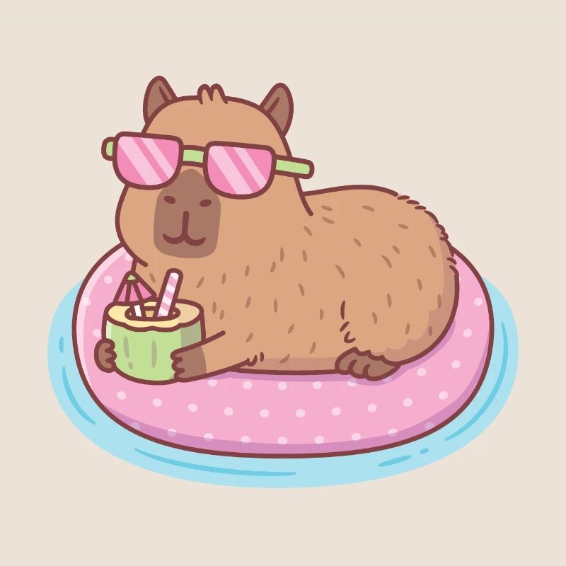 Funny Capybara Chilling On Pink Pool Float