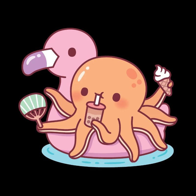 Cute Octopus Chilling on Pink Flamingo Float