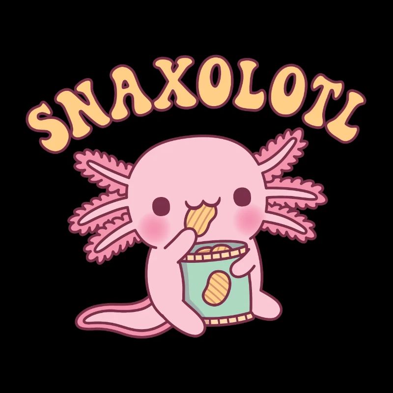 Mignon Axolotl mangeant des chips de pommes de terre Jeu de mots Snaxolotl