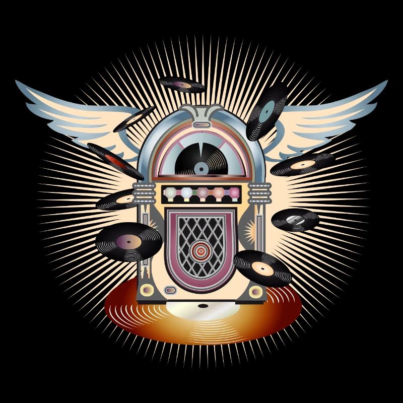 Jukebox au look rétro avec piano à queue et disques