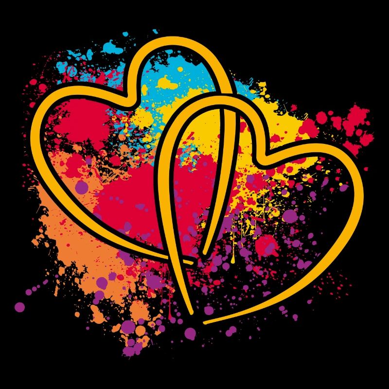 Deux cœurs entrelacés sur des éclaboussures de couleur