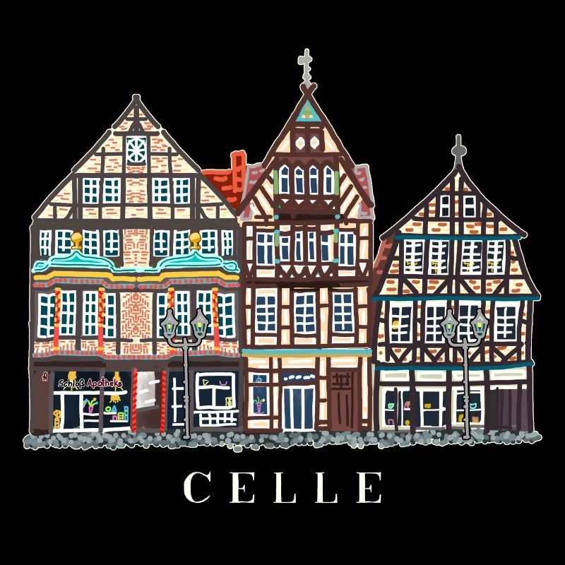 Celle, Hand Drawing Facades Old Town Germany