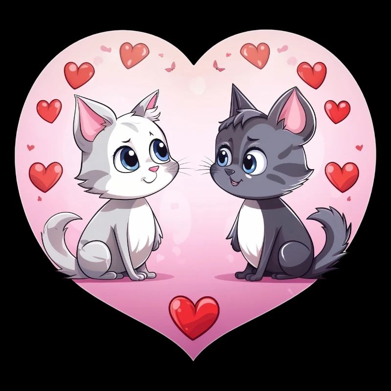Deux chats d’amour mignons, deux chats mignons dans le chat de cœur