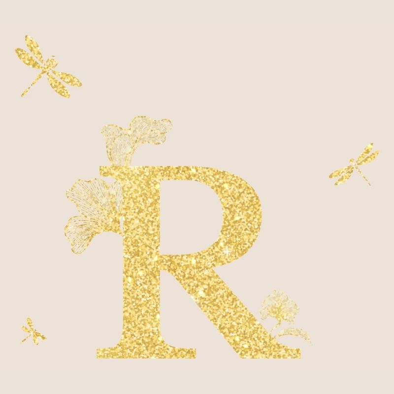 Buchstabe r Goldene Glitzer Libelle - Geschenkidee