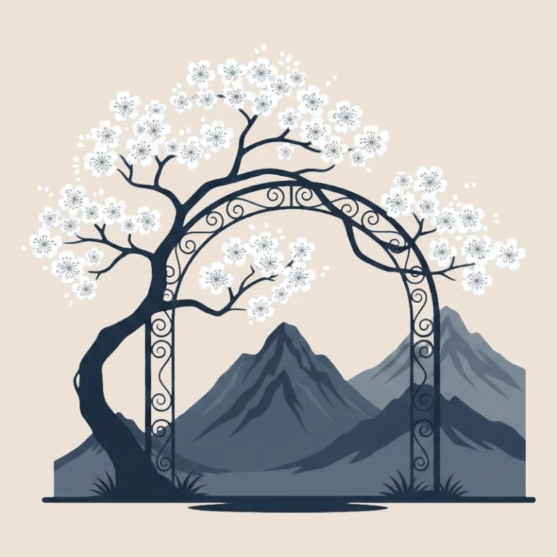 Sakura Bogen über Bergkette