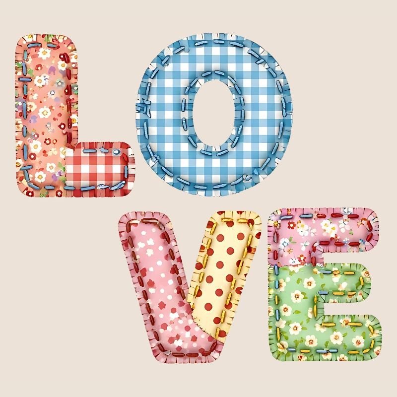Love Patchwork Design Bunte Stoffflicken