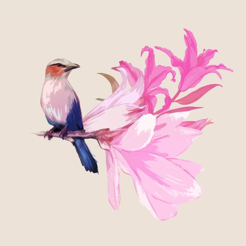 Vogel mit Blüten