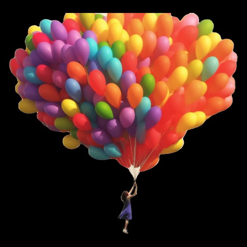 Ein Kind mit aufsteigenden bunten Luftballons