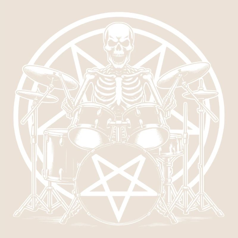 Drummer Skull skeleton on the drum set