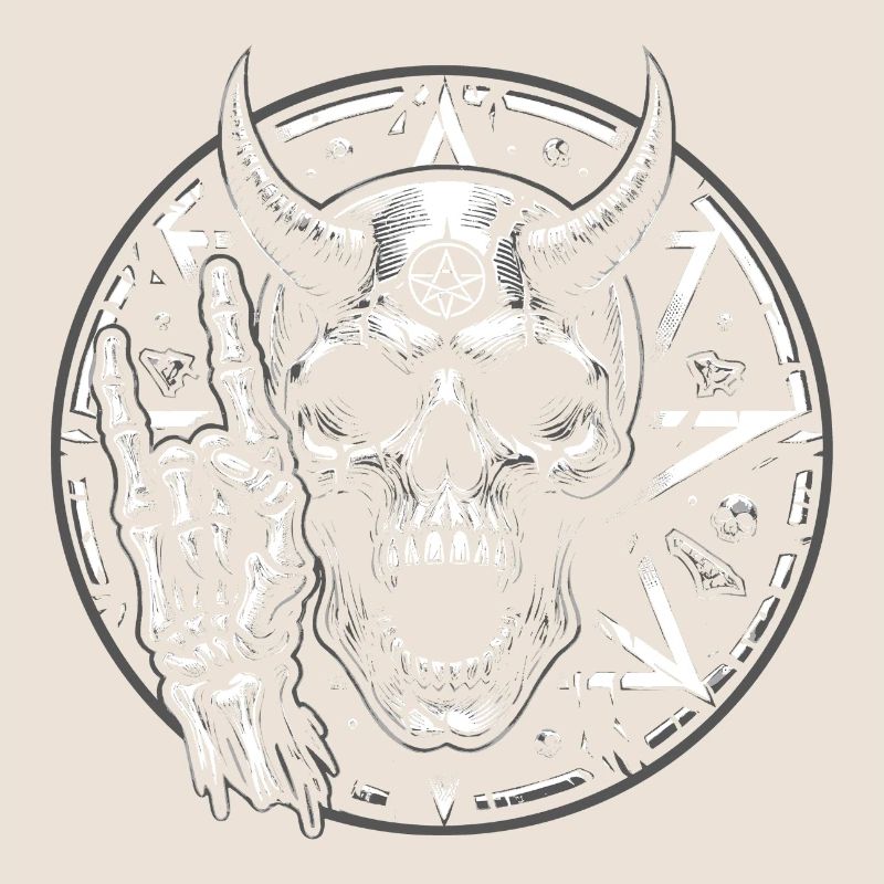 Skull with horns pentagram makes devil horns