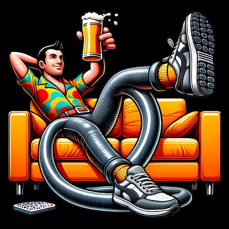 Funny Dad on Couch Retro Illustration