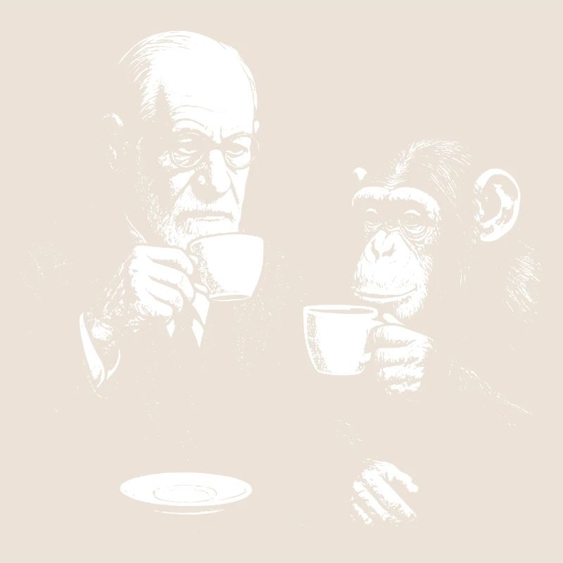 Sigmund Freud buvant du café avec un singe