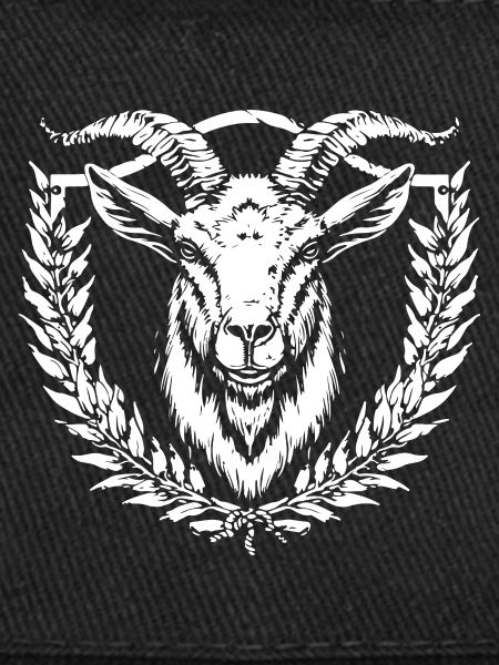 Goat's head with laurel wreath