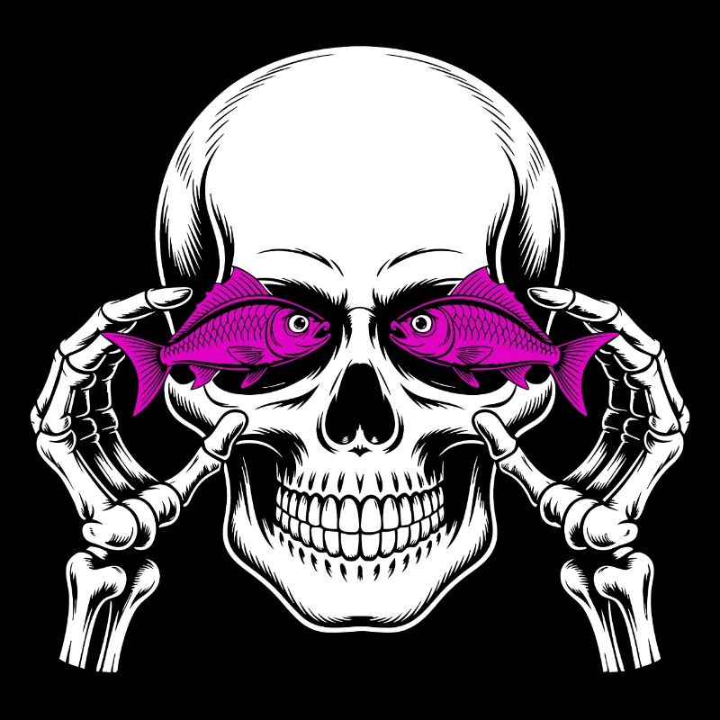 Skull and crossbones with fish