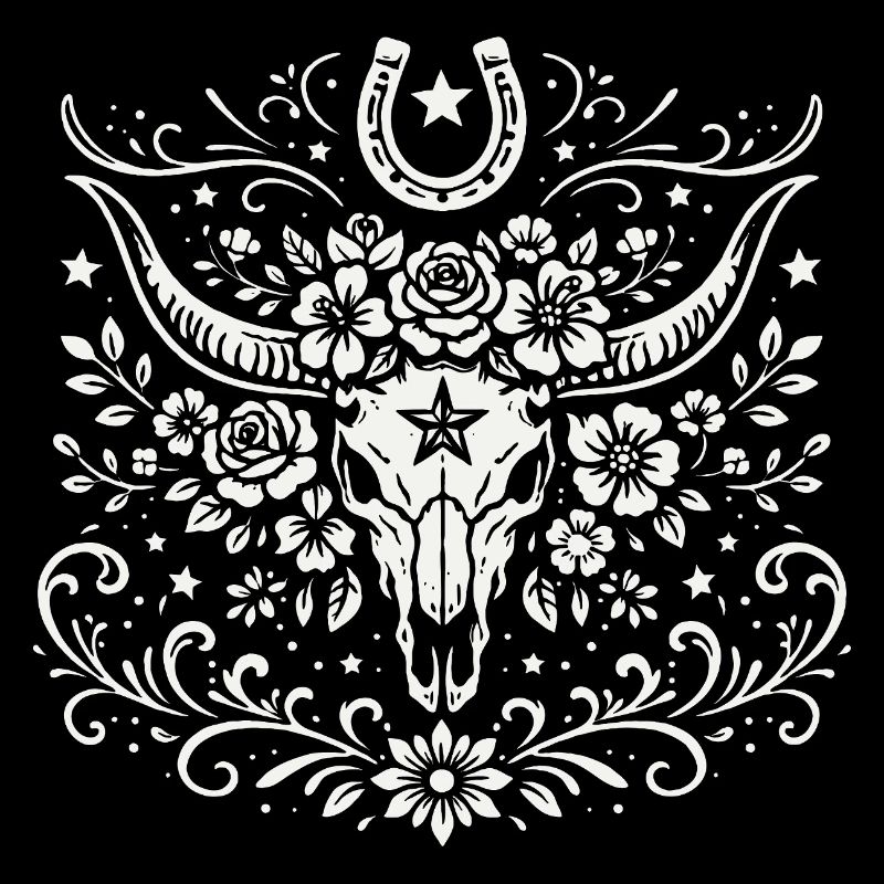 Buffalo Schädel mit Blumen