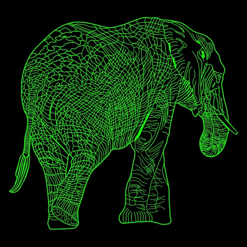 Éléphant vert noir, abstrait, fou