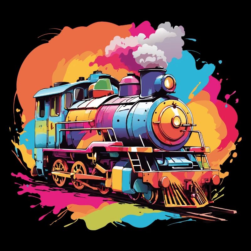 Bunte farbenfrohe Dampflokomotive