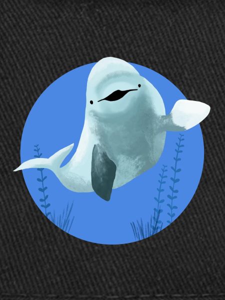 Beluga cheerful in blue circle