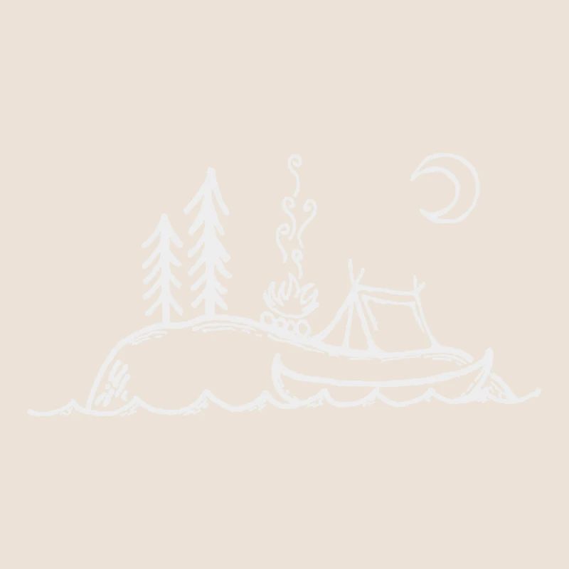 Île, feu de camp, camping et canoë