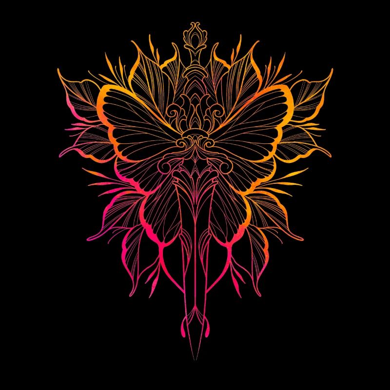 Drawing style tattoo butterfly and dagger