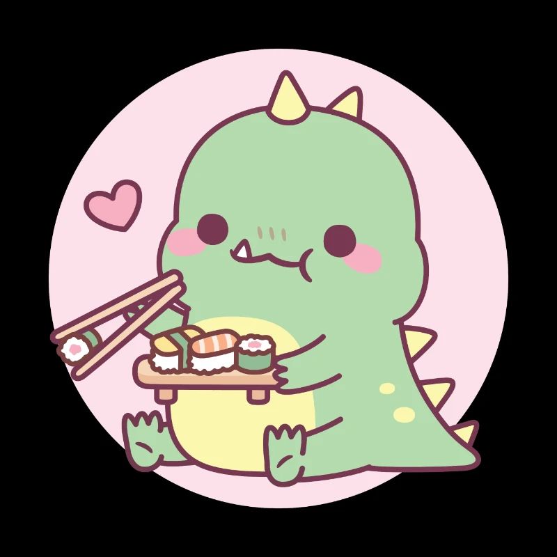 Mignon dinosaure vert aime les sushis