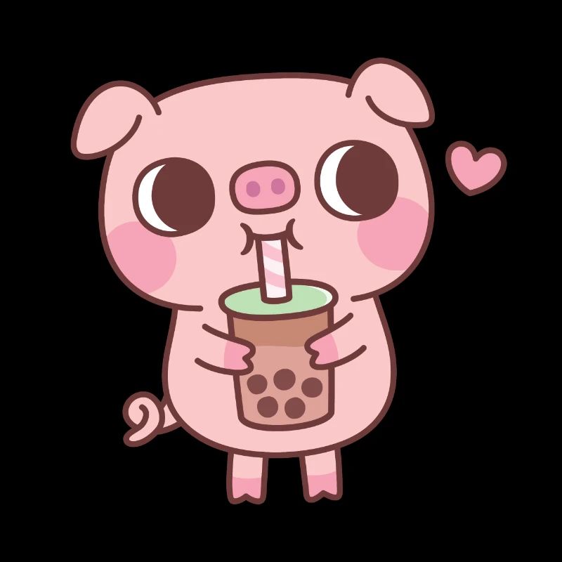 Cute Little Pig Loves Drinking Bubble Tea
