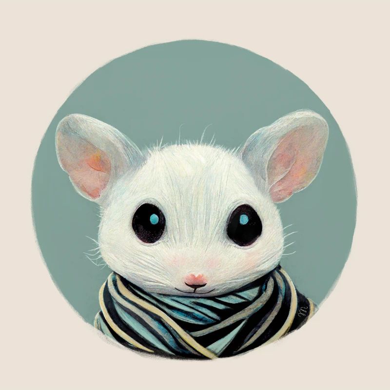 Small white mouse with scarf in a circle