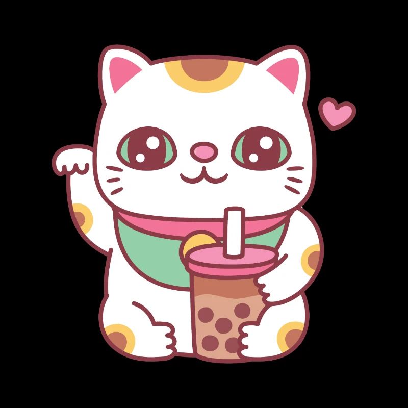 Süße Maneki Neko Katze mit Bubble Tea