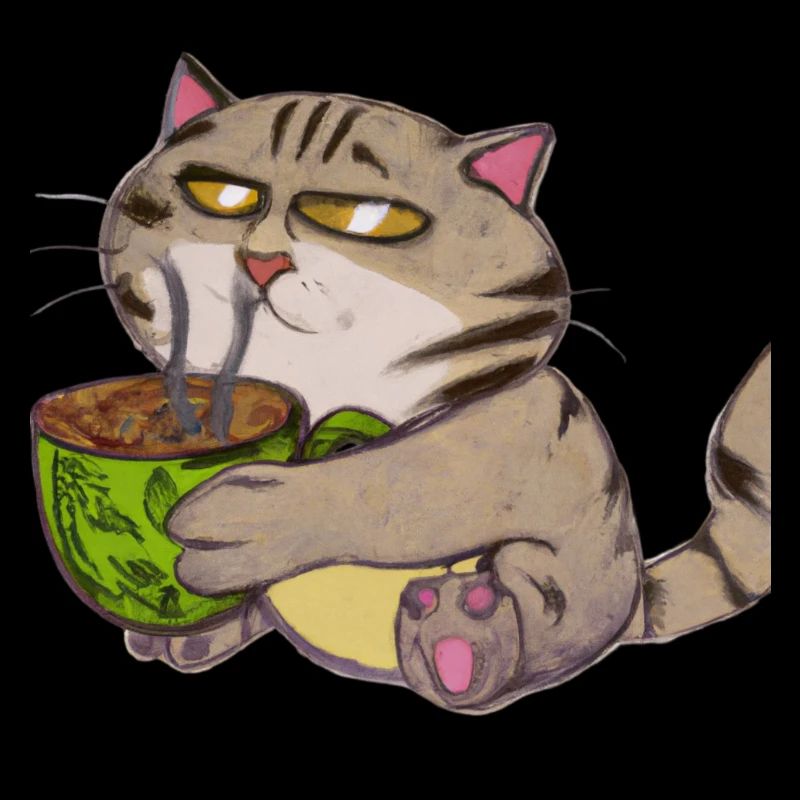 Le chat boit un café