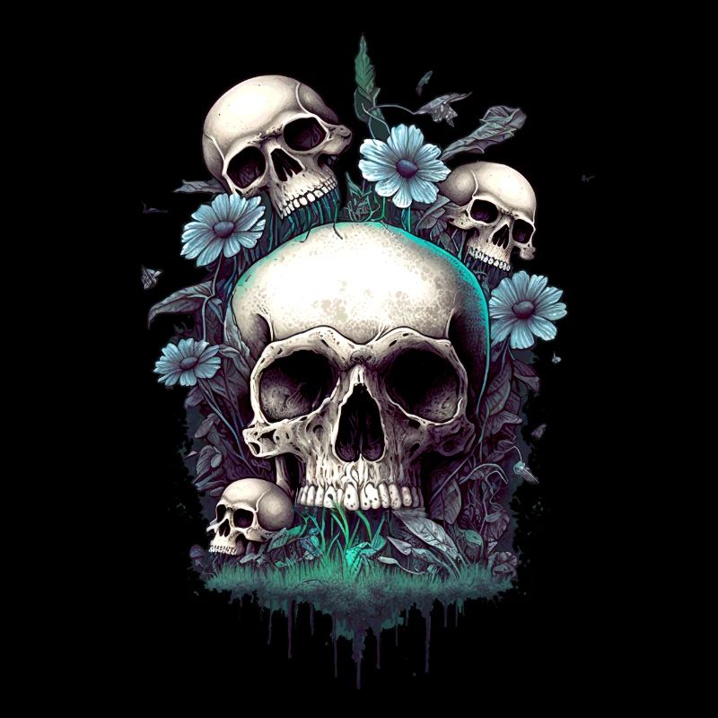Crânes et fleurs envahis de fleurs