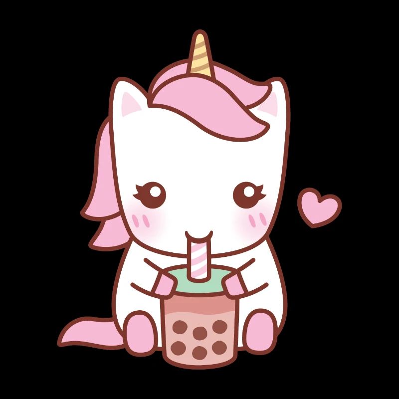 Cute White Unicorn Drinking Bubble Tea