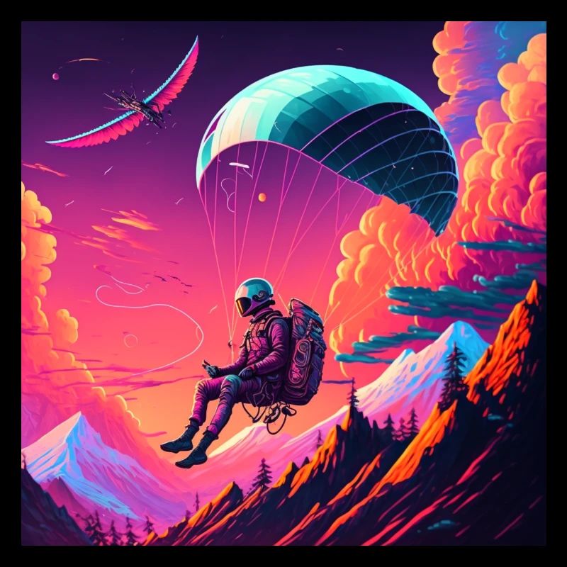 Paragliders in synthwave style