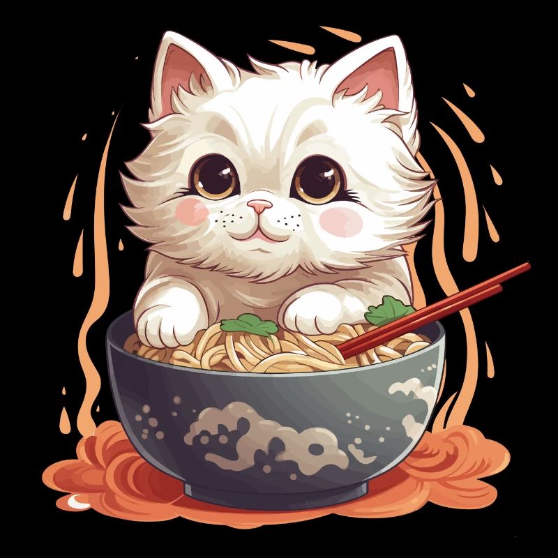 Eine Schüssel Ramen mit einem Gast: einer Kawai-Katze
